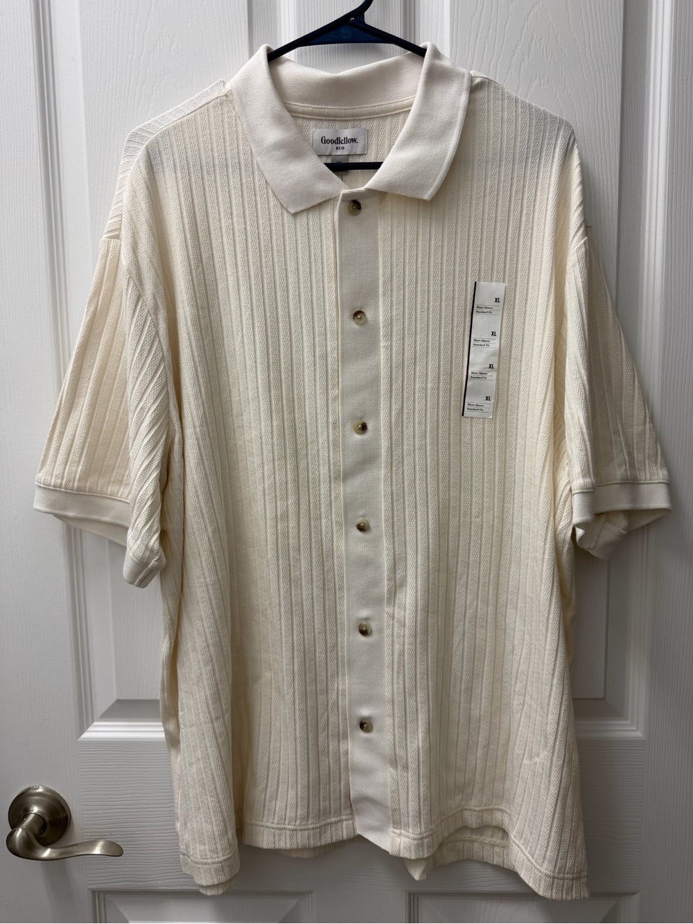 Goodfellow & Co Cream Short-Sleeve Button-Front Knit Shirt